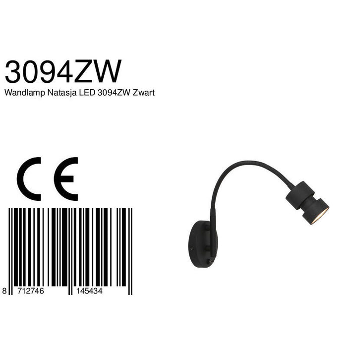 Steinhauer Wandlamp Natasja Zwart Flex 4.9 Watt Incl. Schakelaar
