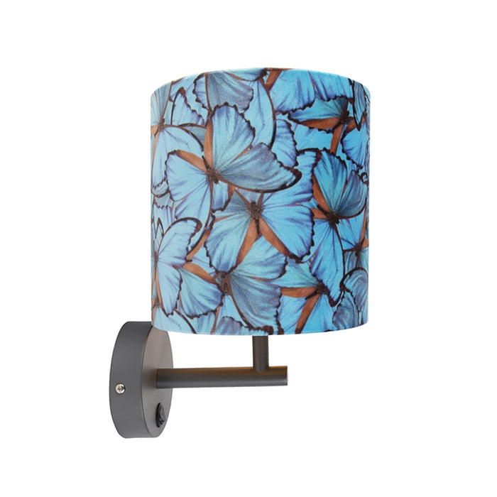 QAZQA Vintage wandlamp donkergrijs met velours kap vlinder - Combi