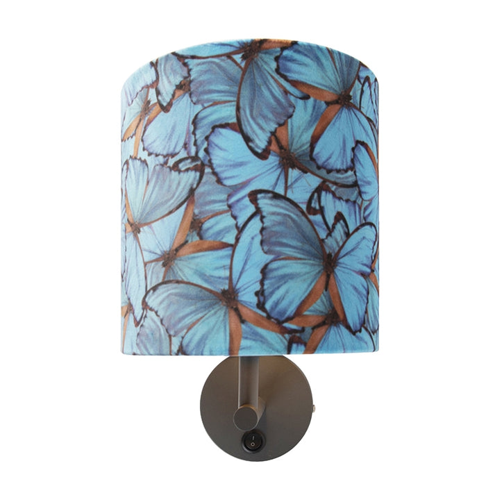 QAZQA Vintage wandlamp donkergrijs met velours kap vlinder - Combi