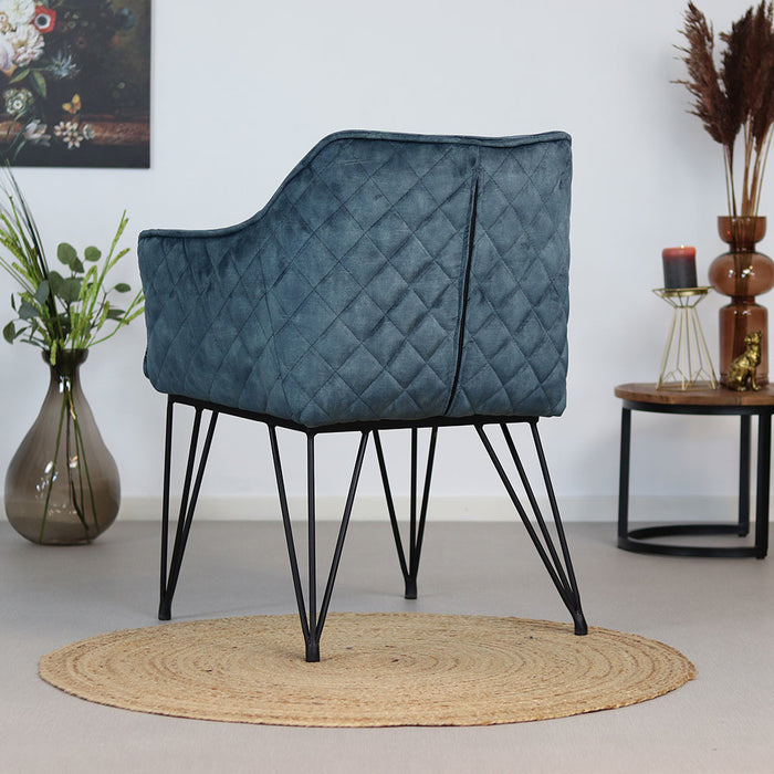 Bronx71 Velvet eetkamerstoel Jayron blauw