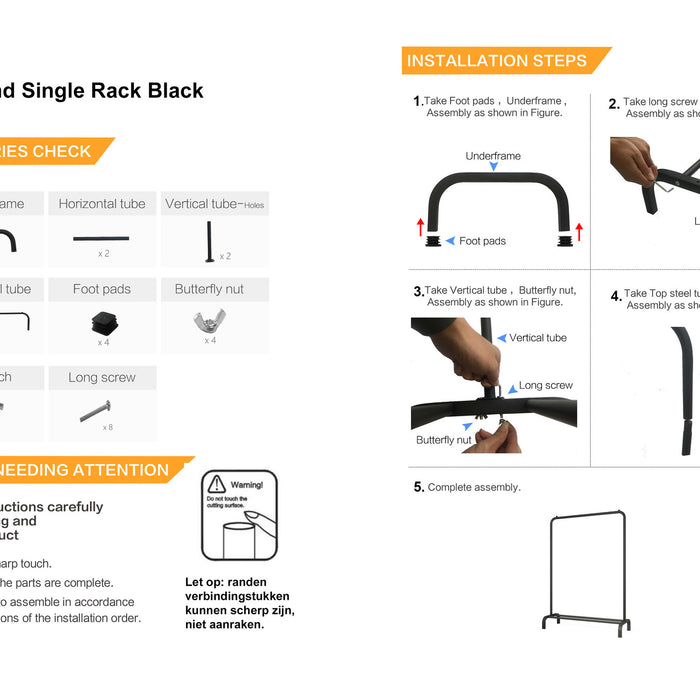 O'DADDY® Kledingrek metaal - kledingstang tot 25 kg - 110x40x150 - zw