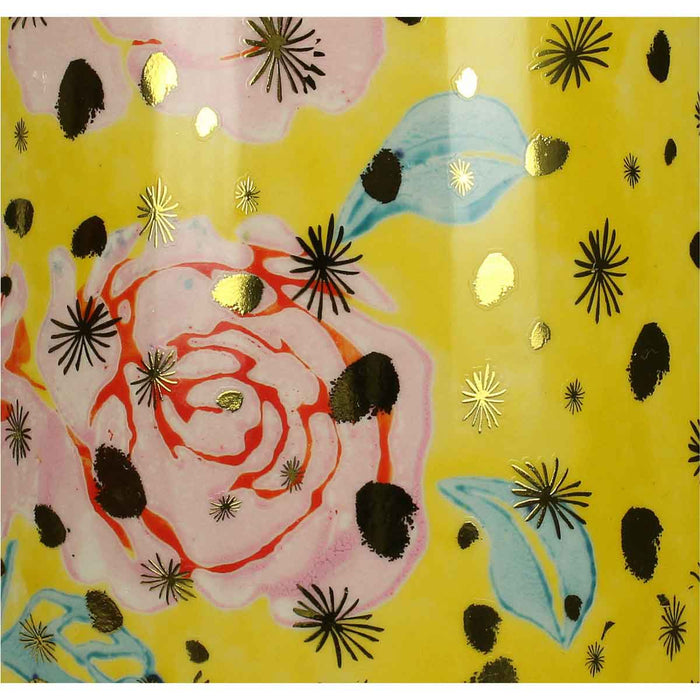 SVJ Home Decorations Vaas - H90 x Ø19 cm - Geel met Rode Rozen