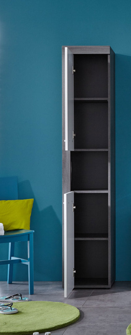 Hioshop MiamiMaine kolomkast 2 deuren, 1 open vak rookzilver, wit.