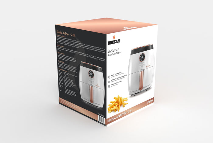 Buccan - Airfryer 3.2 Liter - Hetelucht friteuse - wit met roségoud