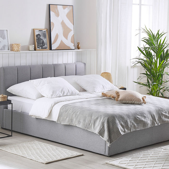 Beliani-DREUX -Bed met opbergruimte-Lichtgrijs-180 x 200 cm-Polyester