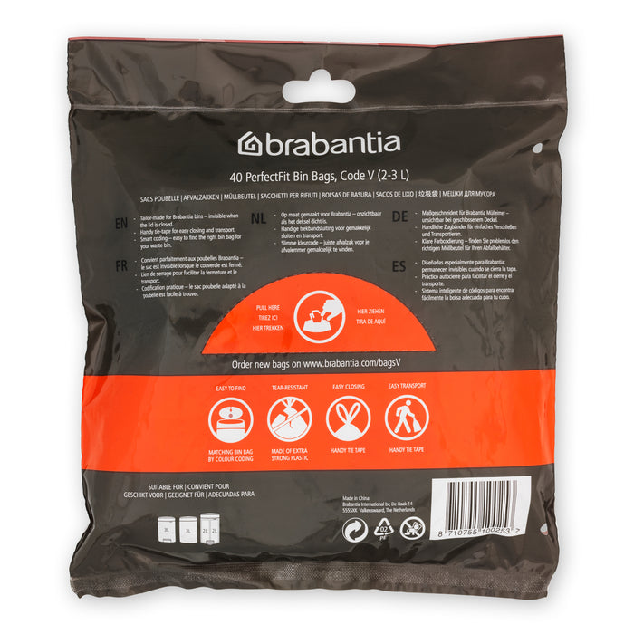 Brabantia Type V PerfectFit Afvalzak Dispenser 2-3 Liter - 40 Zakken