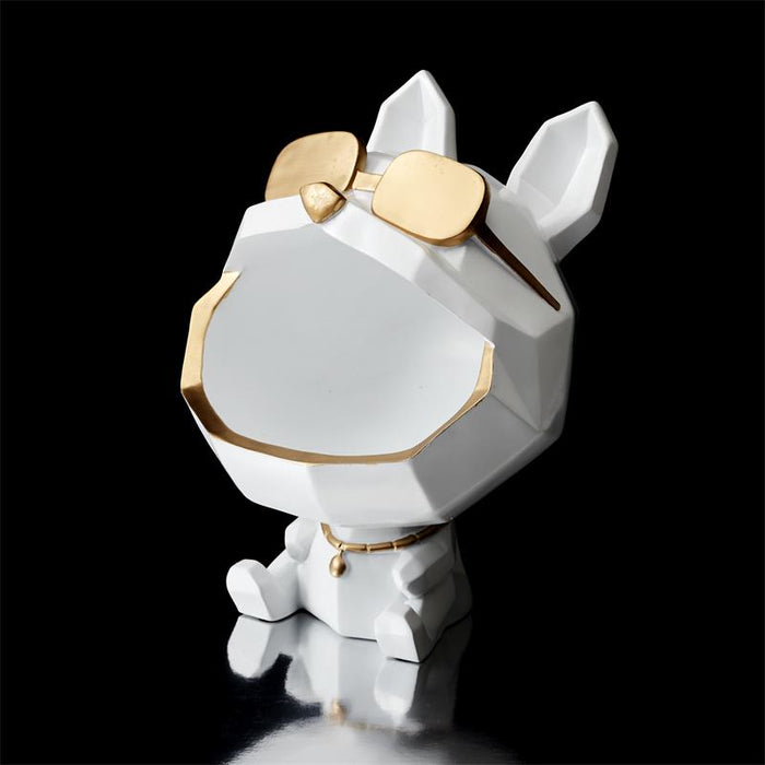 Beeld Bulldog Tray Wit met Goudkleurige bril - H23 cm