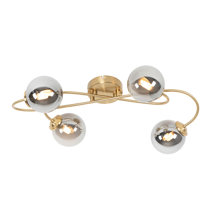 QAZQA Moderne plafondlamp goud 4-lichts met smoke glas - Athens