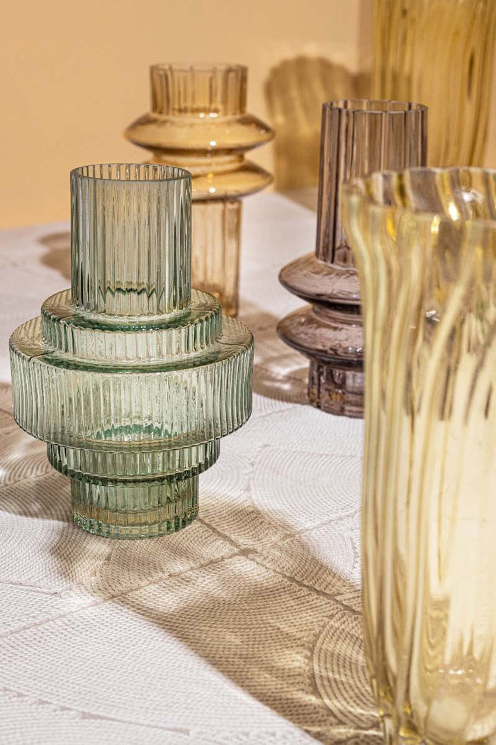 PTMD Lavine Ronde Kandelaar - H23 x Ø16 cm - Glas - Groen