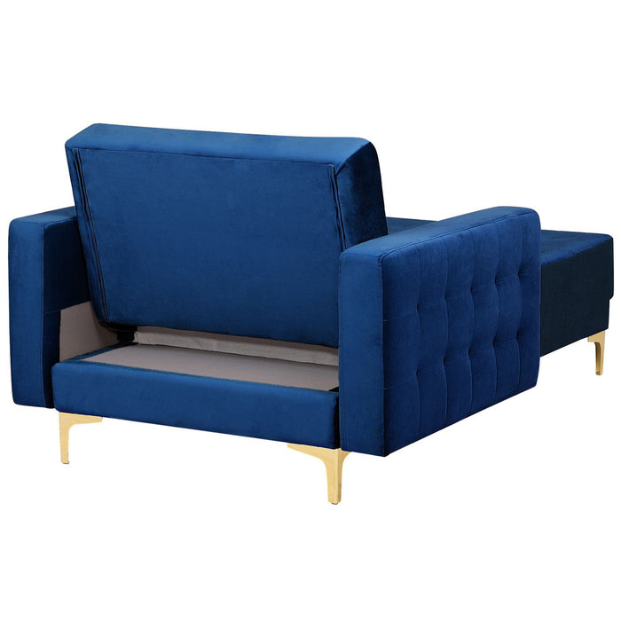 Beliani-ABERDEEN-Chaise longue-Marineblauw-Symmetrisch-Fluweel