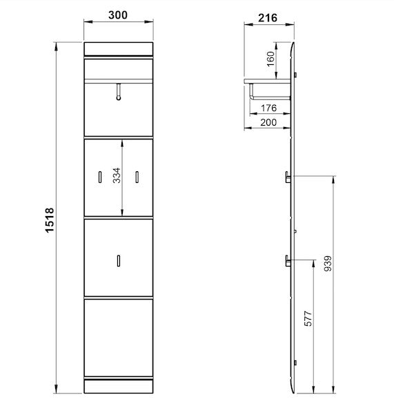 Germania Kapstok Paneel Adana - H152 X B30 X D23 Cm - Wit
