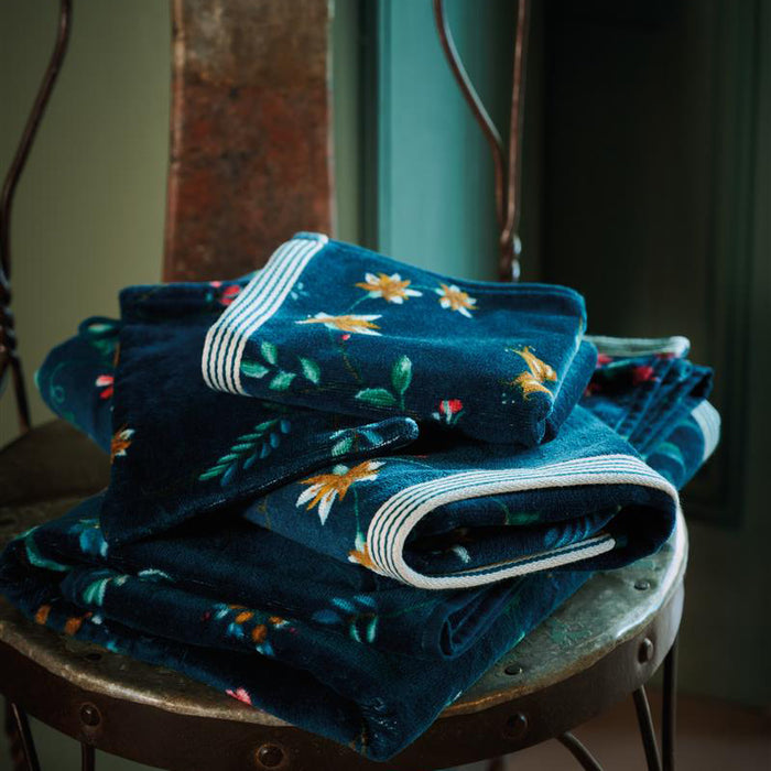 Pip Studio Les Fleurs Handdoek 55 x 100 cm - Set van 3 - Donkerblauw