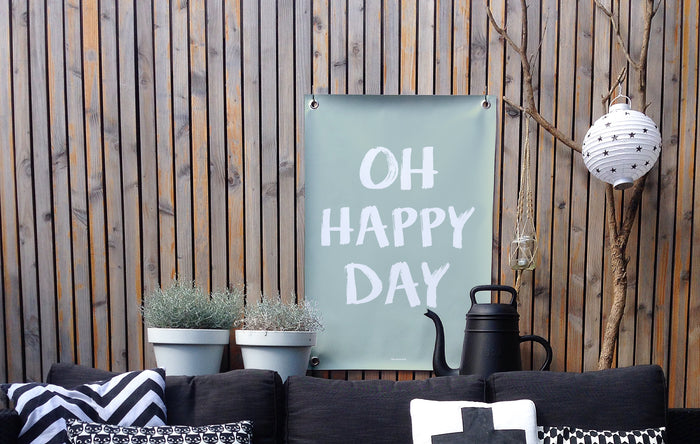 Tuin poster groen wit happy day (50x70cm)