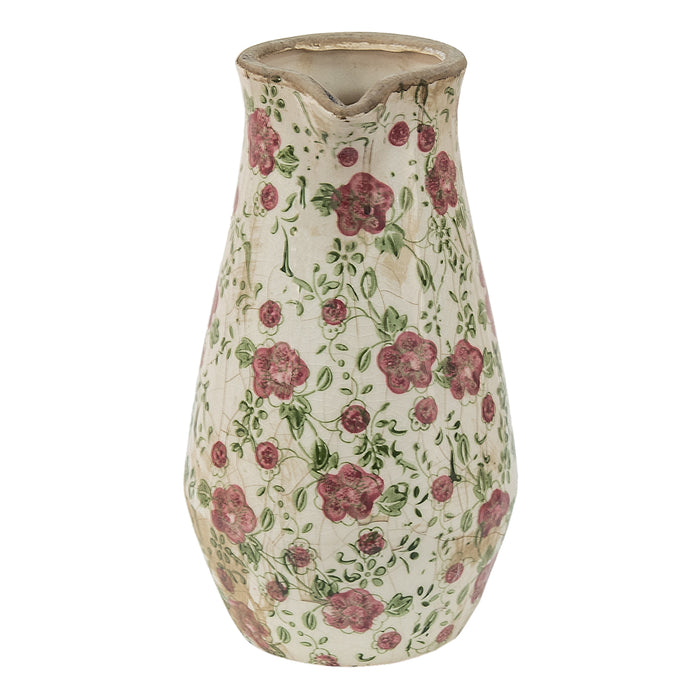 Clayre & Eef Decoratie Kan 20x14x25 cm Roze Beige Keramiek Bloemen