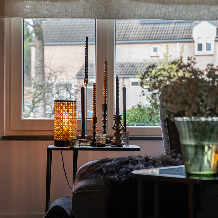 QAZQA Landelijke tafellamp rotan met zwart - Kata