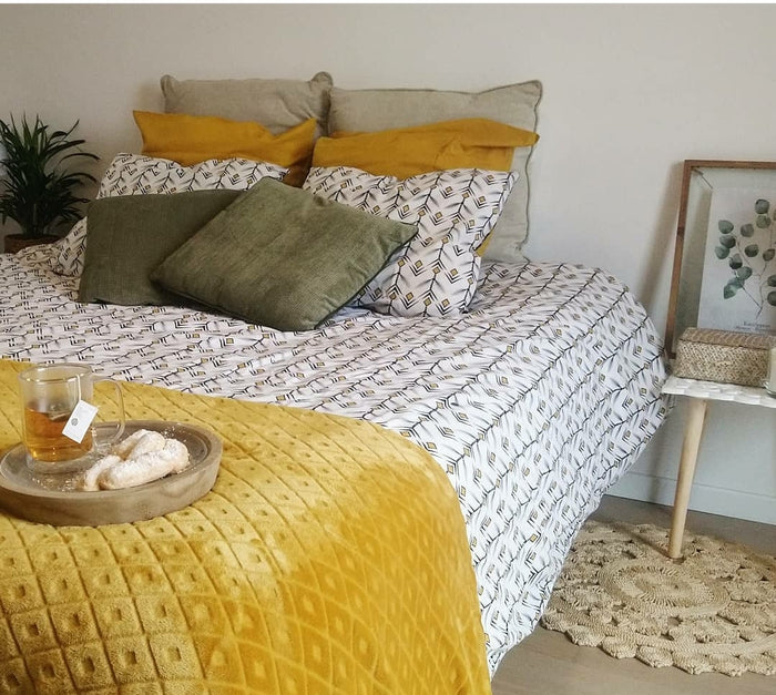 Flanellen fleece plaid Cubic - Oker Geel – XL 180 x 230 cm