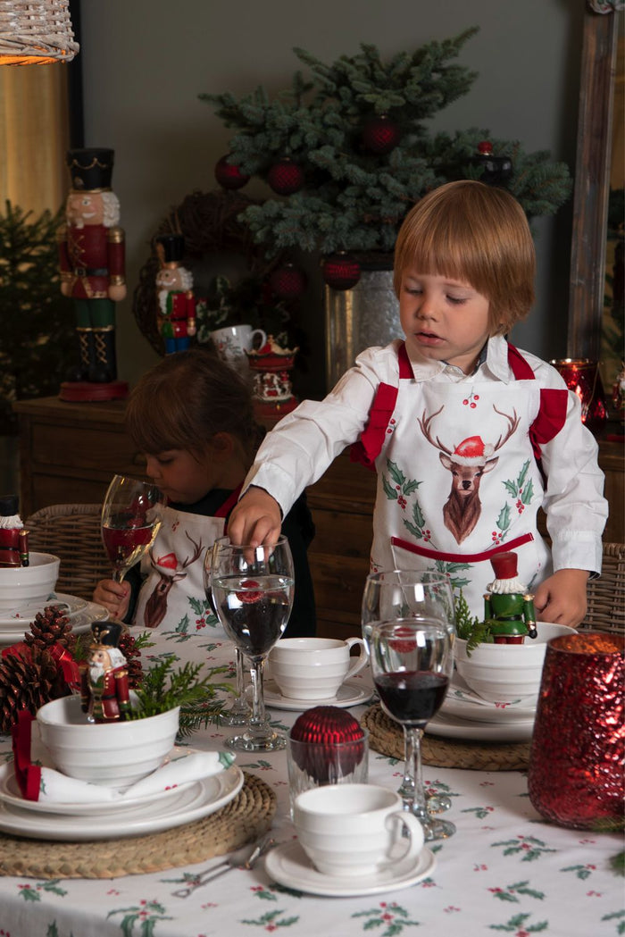 Clayre & Eef Tafelloper Kerst 50x140 cm Wit Rood Katoen Rechthoek