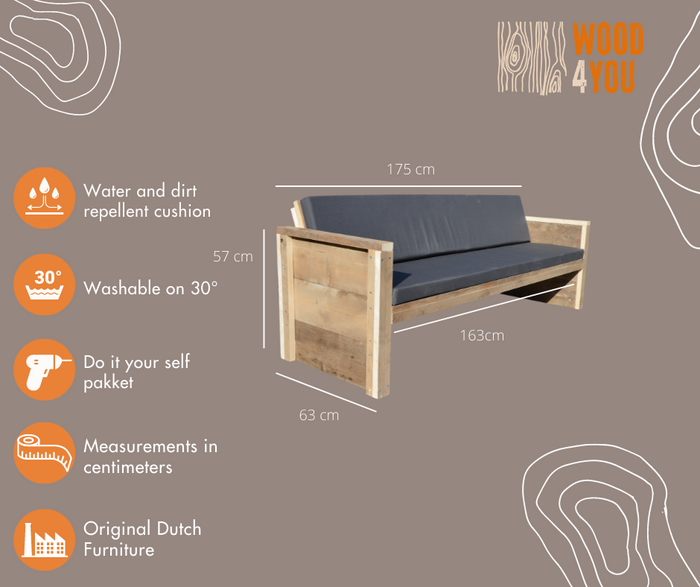 Wood4you - Tuinbank - Vlieland - 'Doe het zelf' Bouwpakket steigerhout