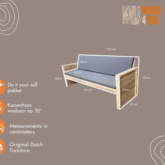 Wood4you - Tuinbank - Vlieland - 'Doe het zelf' Bouwpakket steigerhout