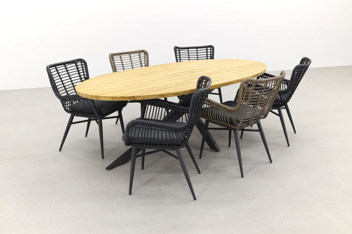 VDG Jasmine black-naturel|Prado Ellips 240x115 cm. tuinset - 7 delig