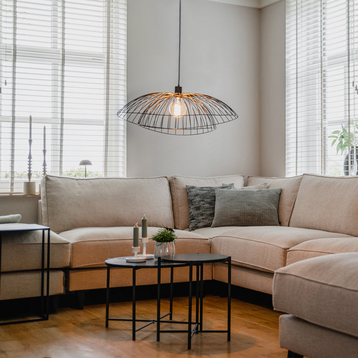 QAZQA Design hanglamp zwart met dubbele kap 66cm - Pua