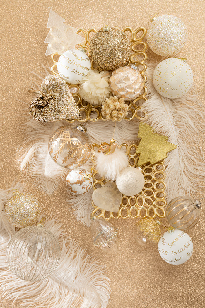 J-Line Kerstballen Marmerlook Wit Goud Small Set van 6