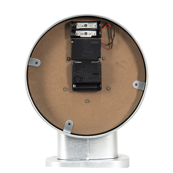 Clayre & Eef Tafelklok 24x8x30 cm Zilverkleurig MDF Ijzer Rond