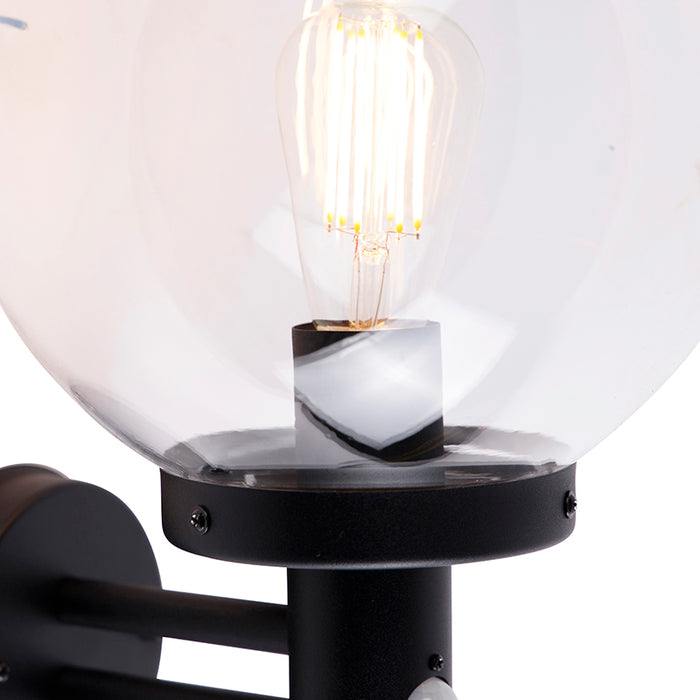 QAZQA Buiten wandlamp zwart met helder glas incl. bewegingsmelder -