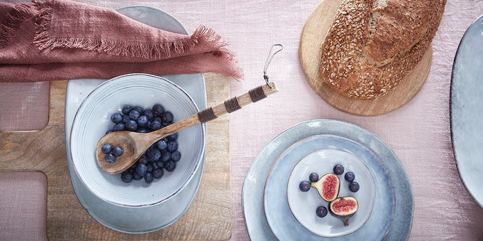 Mica Decorations Tabo Bord - 20 cm- Keramiek - Grijs - 4 Stuks