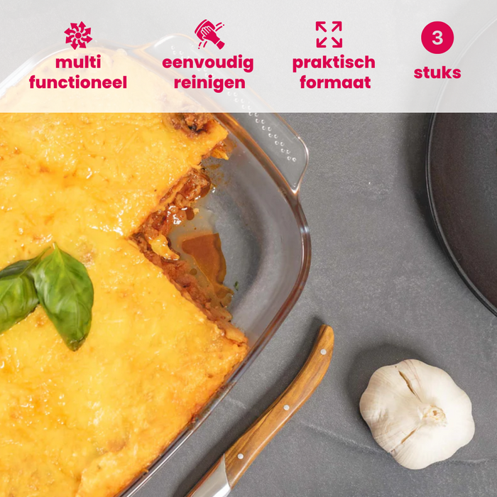 Sareva Ovenschalen - Hittebestendig glas - 2 | 2.7 | 3.8 liter - 3 delige set