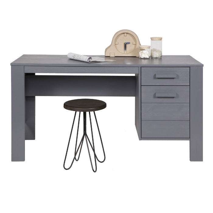 Woood Dennis Bureau - Grenen - Staalgrijs - Geborsteld