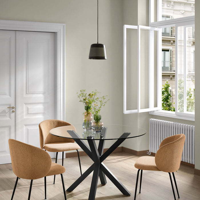 Kave Home Argo Eettafel - Ø 120 cm - Glas / Zwart