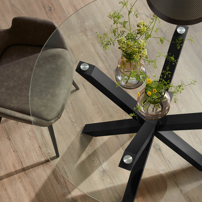 Kave Home Argo Eettafel - Ø 120 cm - Glas / Zwart
