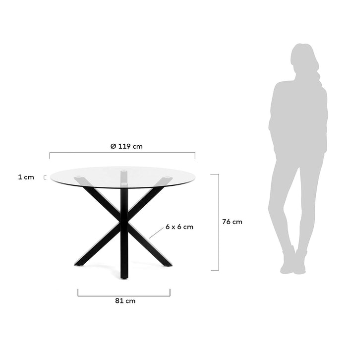 Kave Home Argo Eettafel - Ø 120 cm - Glas / Zwart