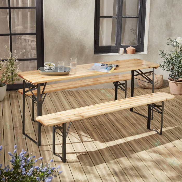 sweeek - Houten tuintafel 180cm 2 banken