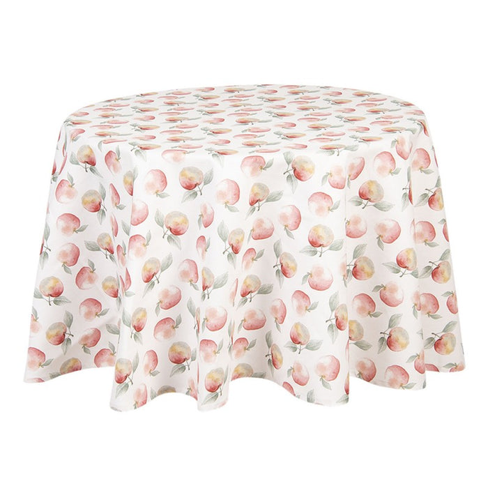 Clayre & Eef Tafelkleed Ø 170 cm Wit Rood Katoen Rond Appel
