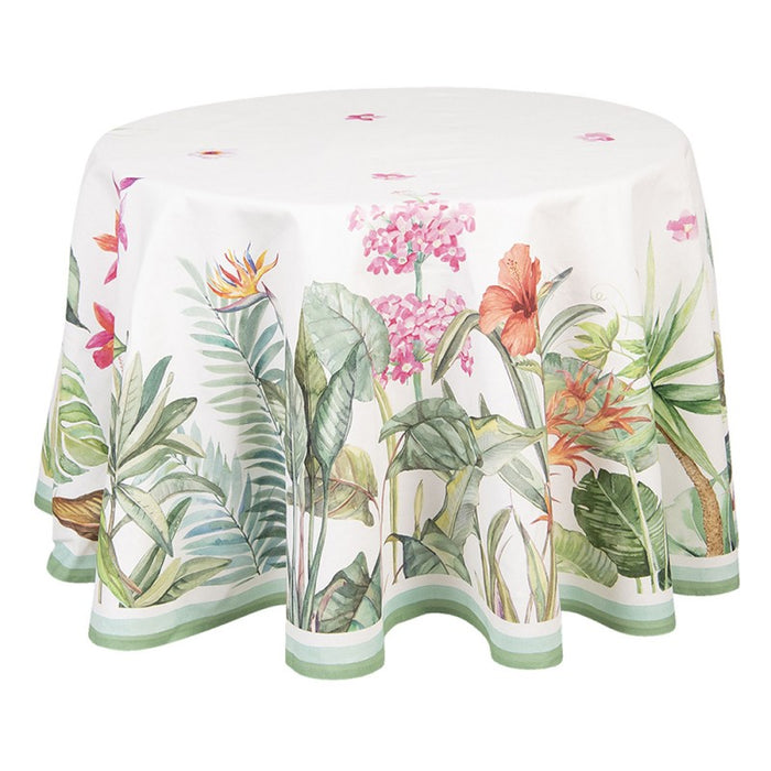 Clayre & Eef Tafelkleed Ø 170 cm Wit Groen Katoen Rond Jungle