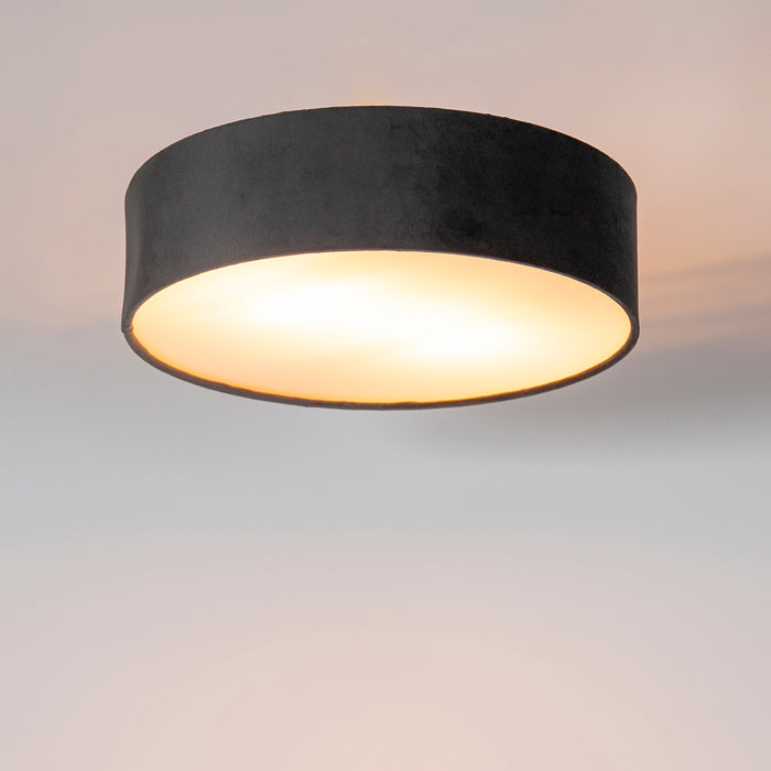 QAZQA Moderne plafondlamp grijs 40 cm met gouden binnenkant - Drum