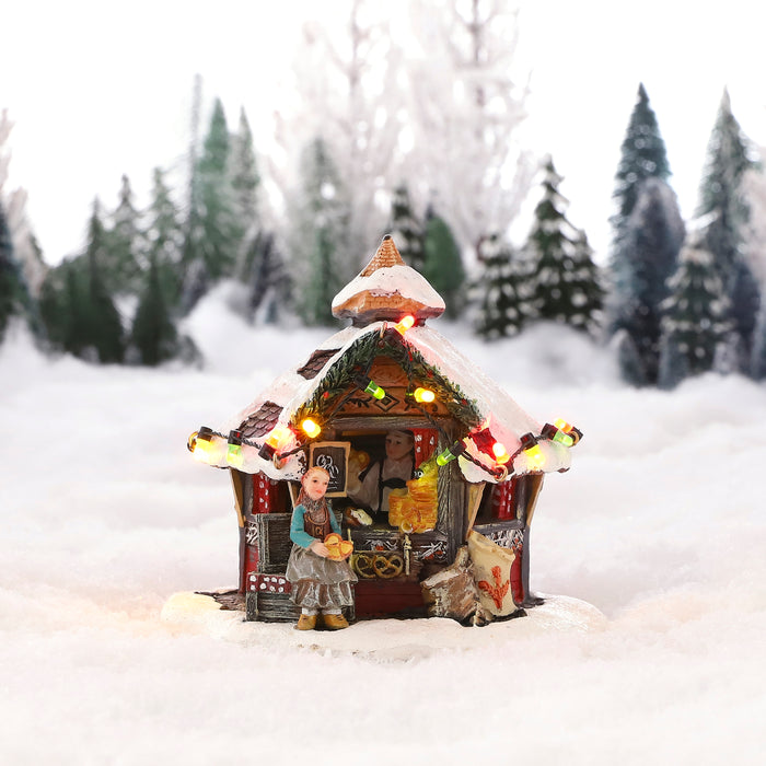 LuVille Kerstdorp Miniatuur Marktkraam Krakelingen - L13 x B13 x H12cm