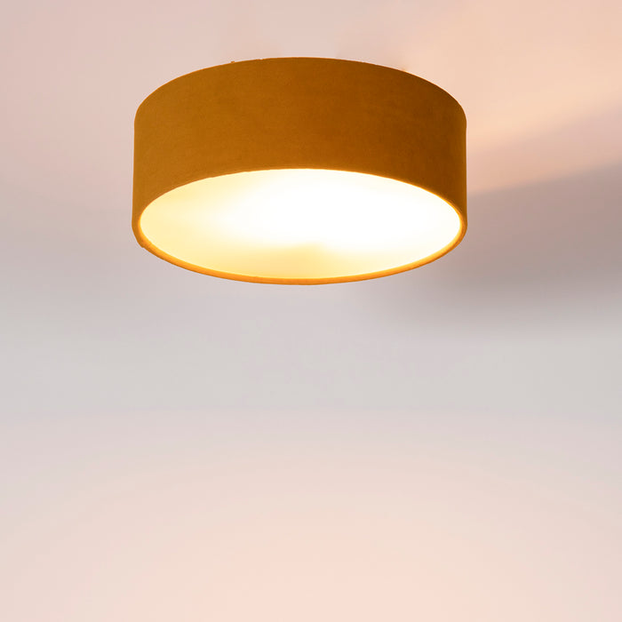 QAZQA Moderne plafondlamp oker 30 cm met gouden binnenkant - Drum