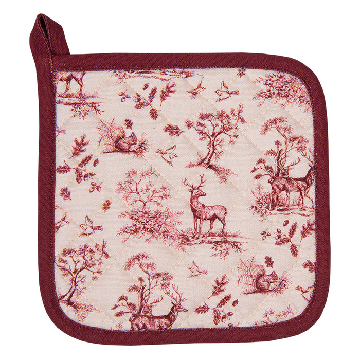 Clayre & Eef Pannenlap 20x20 cm Wit Roze Katoen Vierkant Rendier