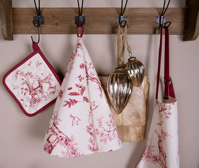 Clayre & Eef Pannenlap 20x20 cm Wit Roze Katoen Vierkant Rendier