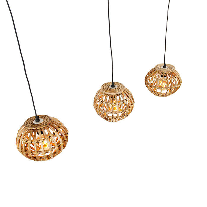 QAZQA Landelijke hanglamp bamboe langwerpig 3-lichts - Canna