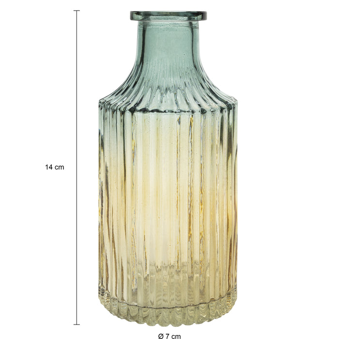 QUVIO Glazen vaas met patroon, geel|blauw - Hoogte 14,5 cm