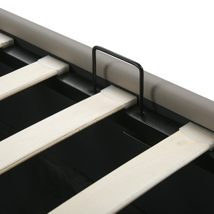 Beliani-ROCHEFORT-Bed met opbergruimte-Grijs-140 x 200 cm-Kunstleer