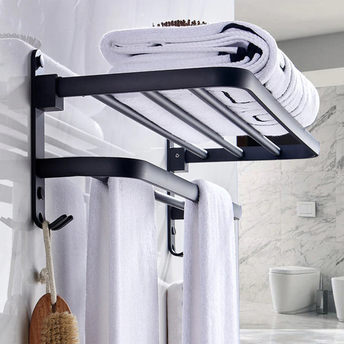 QUVIO Wandplank en handdoekenrek metaal - zwart