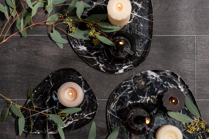 present time - Dienblad Marble Look - Zwart - 34x30x1 cm