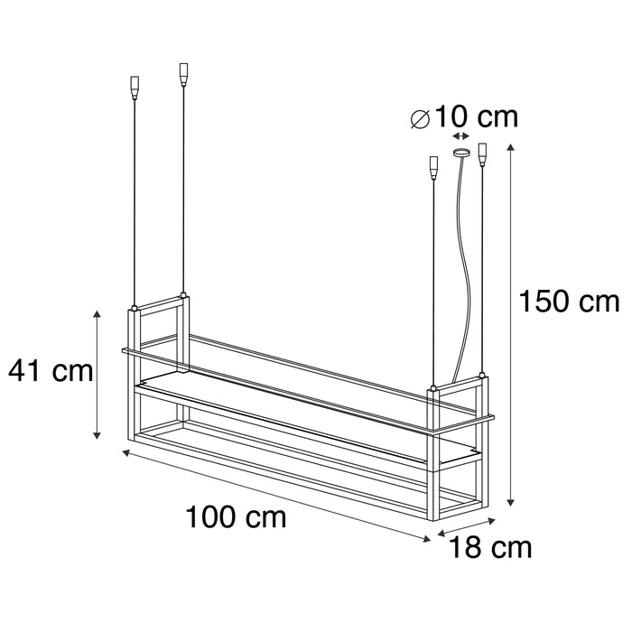QAZQA Industriële hanglamp zwart met hout en rek 4-lichts - Cage Rack
