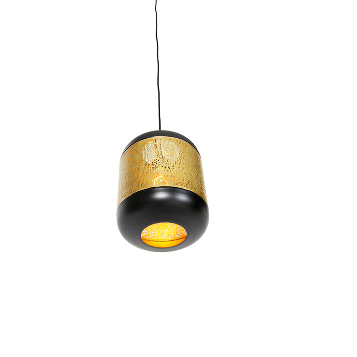 QAZQA Vintage hanglamp zwart met messing - Kayleigh