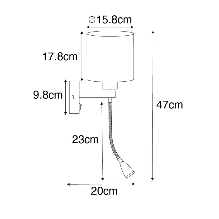 QAZQA Wandlamp zwart met flexarm en kap goud 15 cm - Brescia